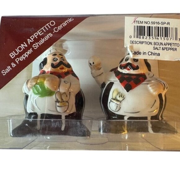 Buon Appetito Chef Ceramic Salt & Pepper Shakers Set 3.25"H By American Atelier - Picture 1 of 8